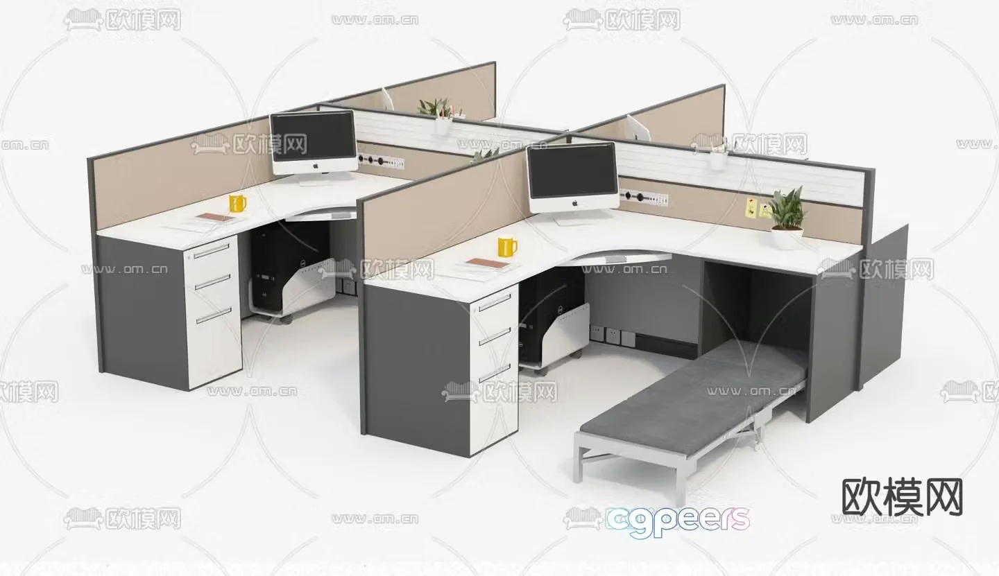 Card space desk post workstation 3D model