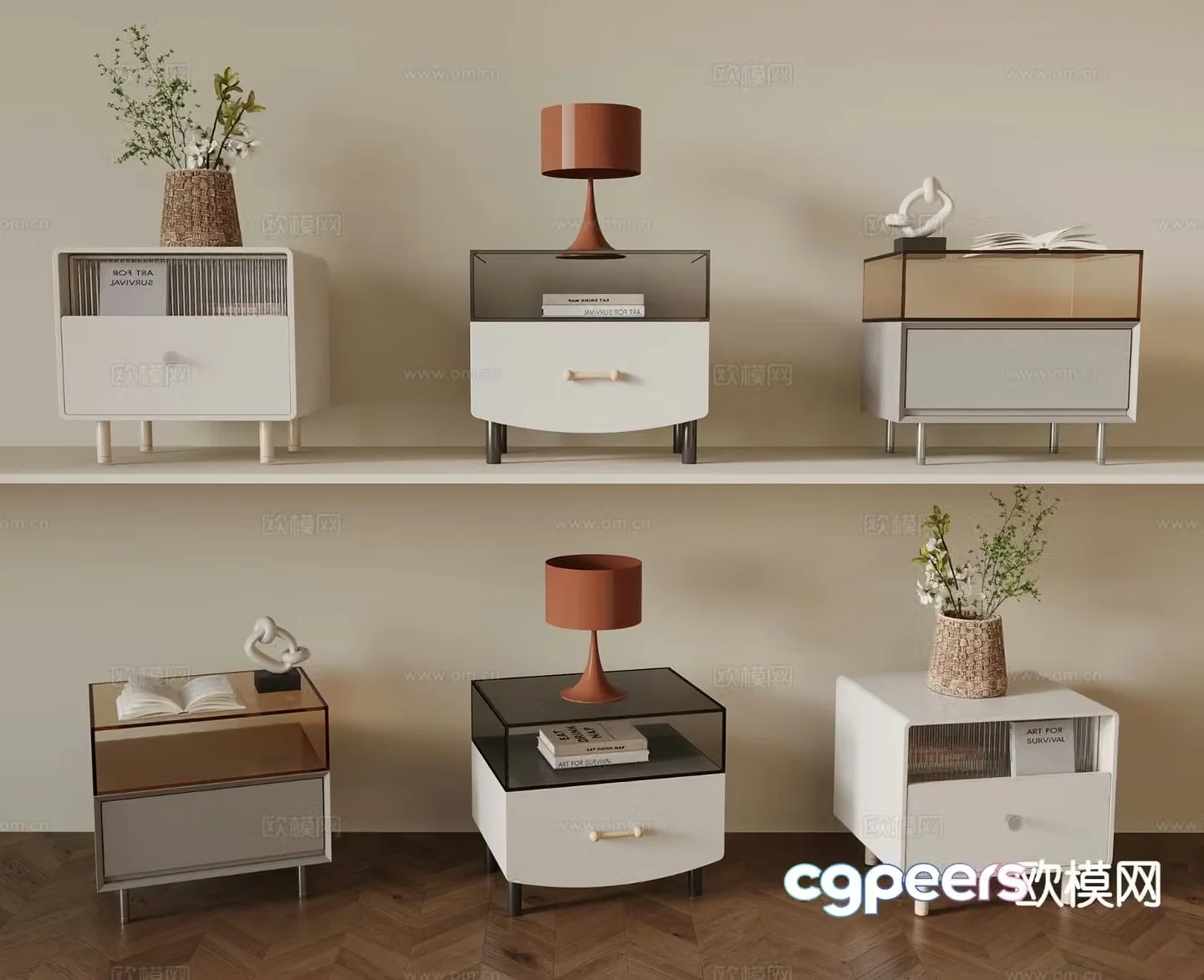Cream style bedside table acrylic bedside table 3d model