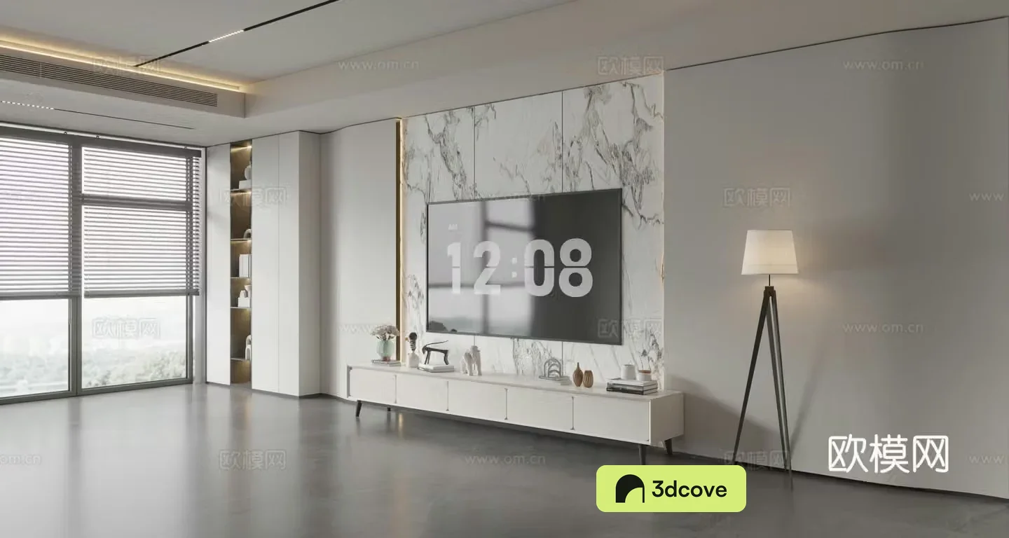Modern Italian living room light luxury TV background wall full wall TV cabinet marble background wall