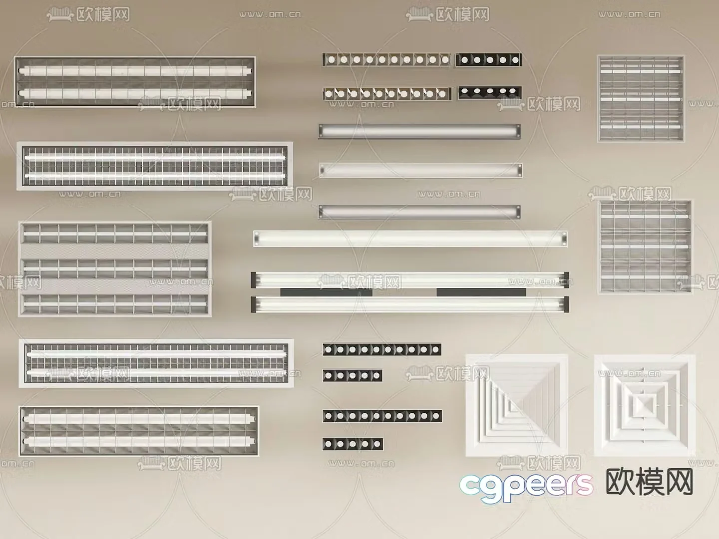 Grille light recessed light tube vent 3d model
