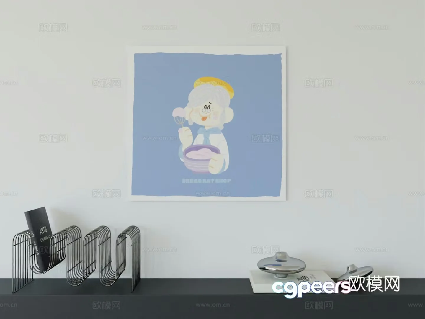 Modern minimalist cute cartoon character boy room girl room hanging painting 3d model