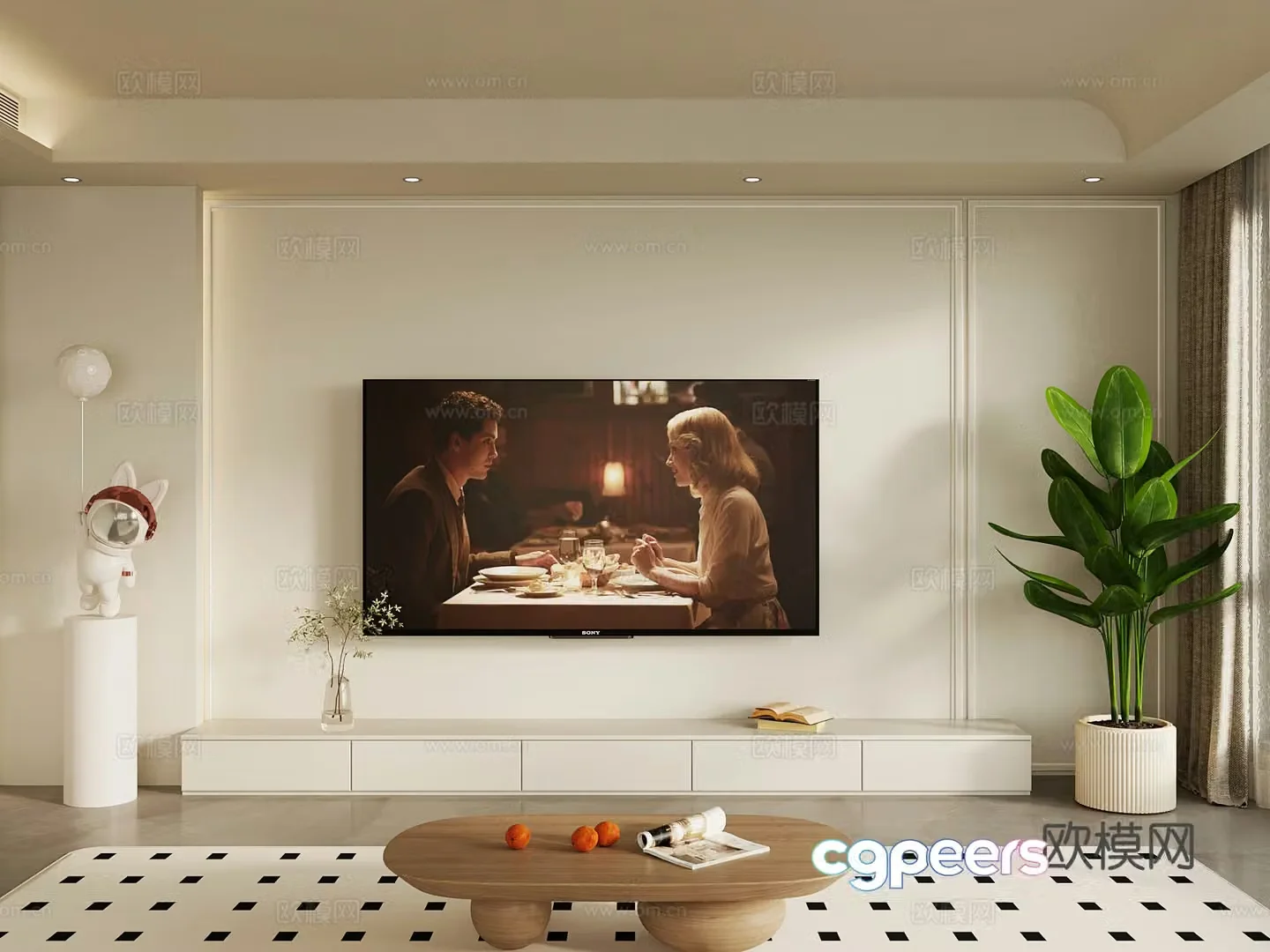 French TV background wall floor ornament 3d model
