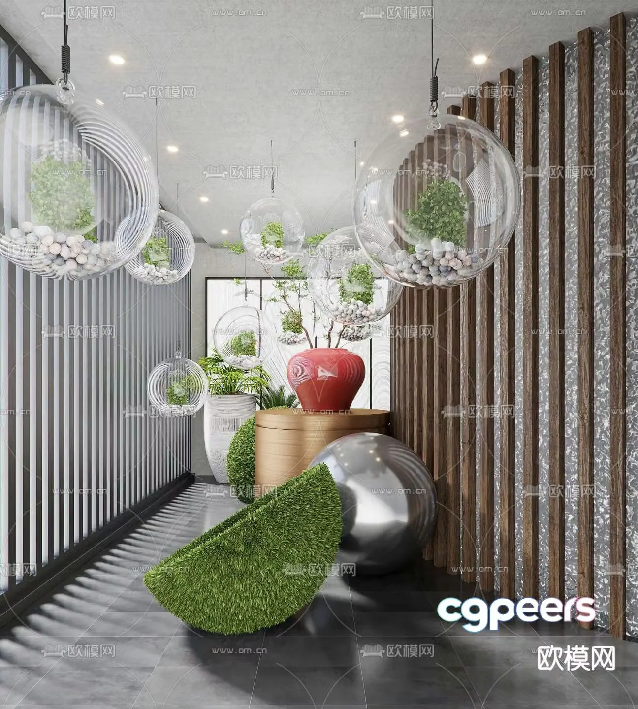 Indoor installation landscaping moss hemisphere 3D model