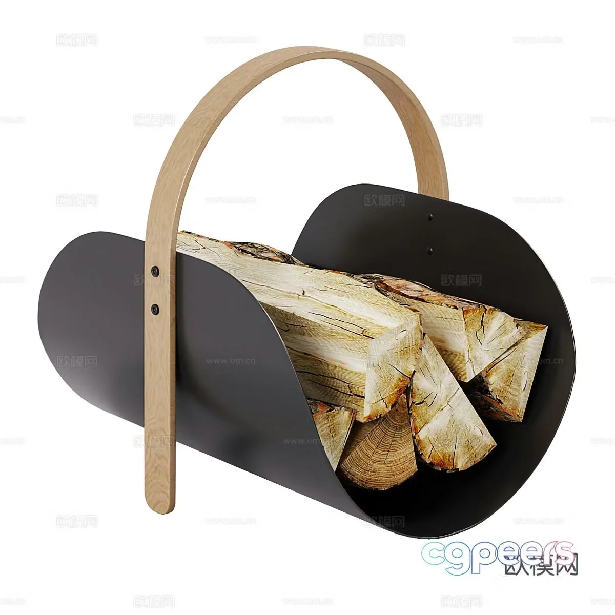 Modern fireplace firewood 3d model