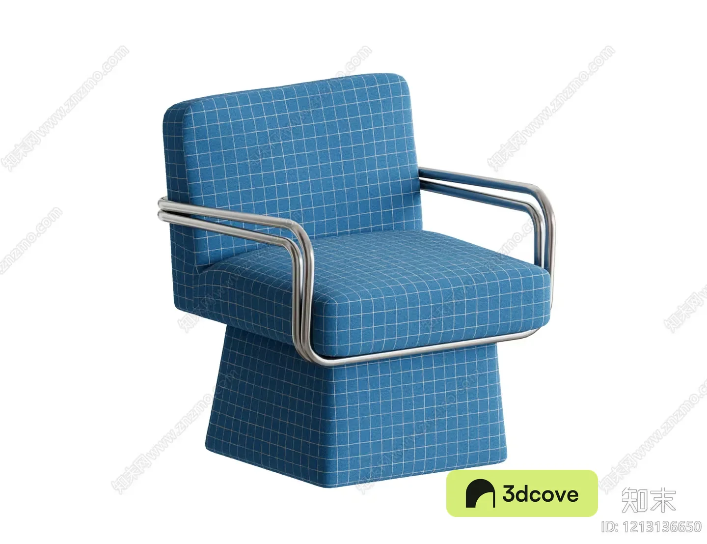 Blue Armchair With A Checkered Pattern