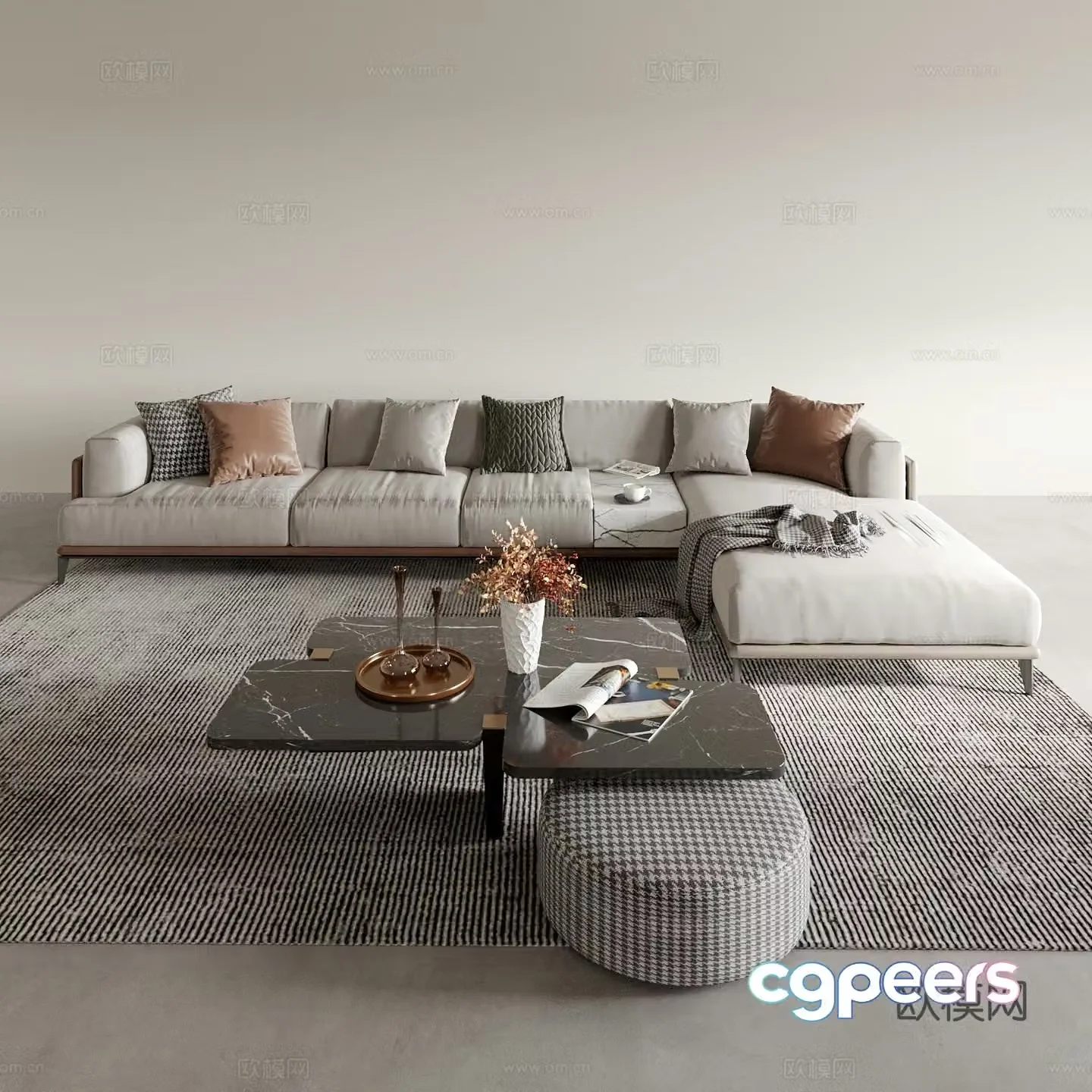 Modern corner sofa multi-person sofa 3d model
