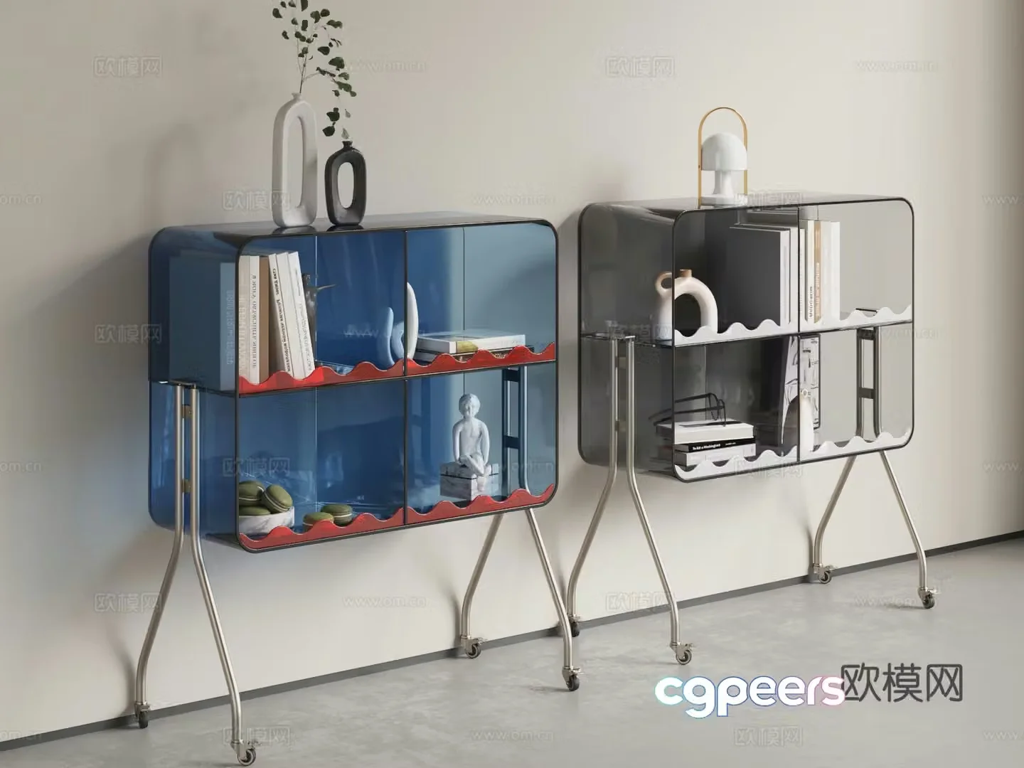 Modern transparent side cabinet Simple acrylic side cabinet Mobile transparent storage rack Storage cabinet storage cabinet 3D model