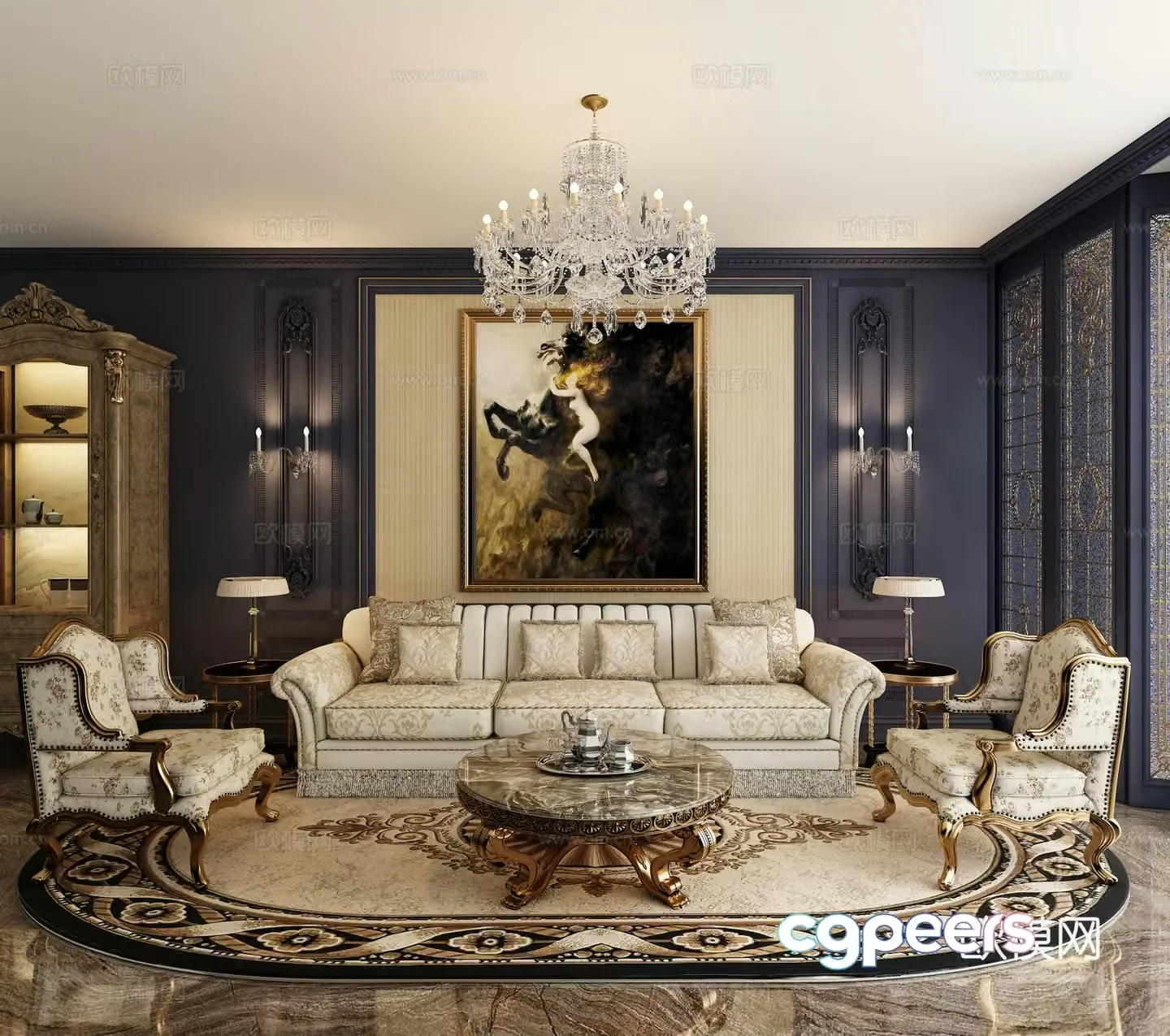 Living room sofa combination European sofa combination 3D model