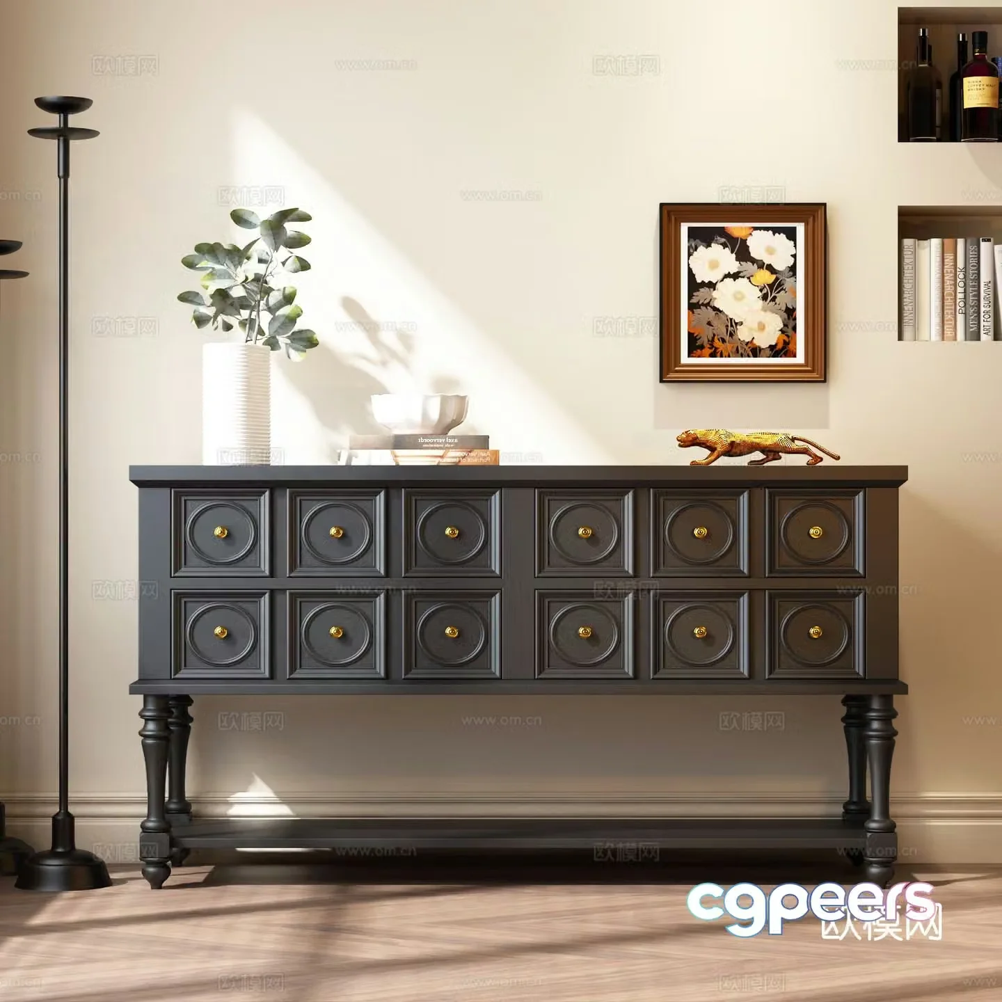American style end view table 3D model