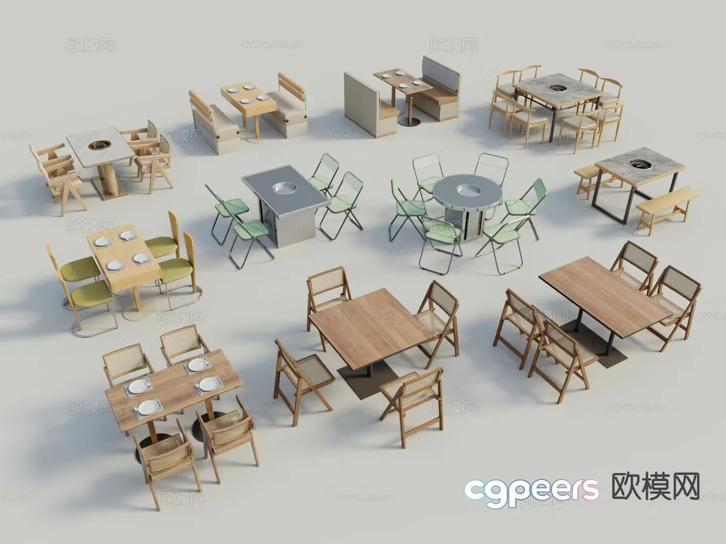 Wabi Sabi hot pot table dining table and chairs 3d model