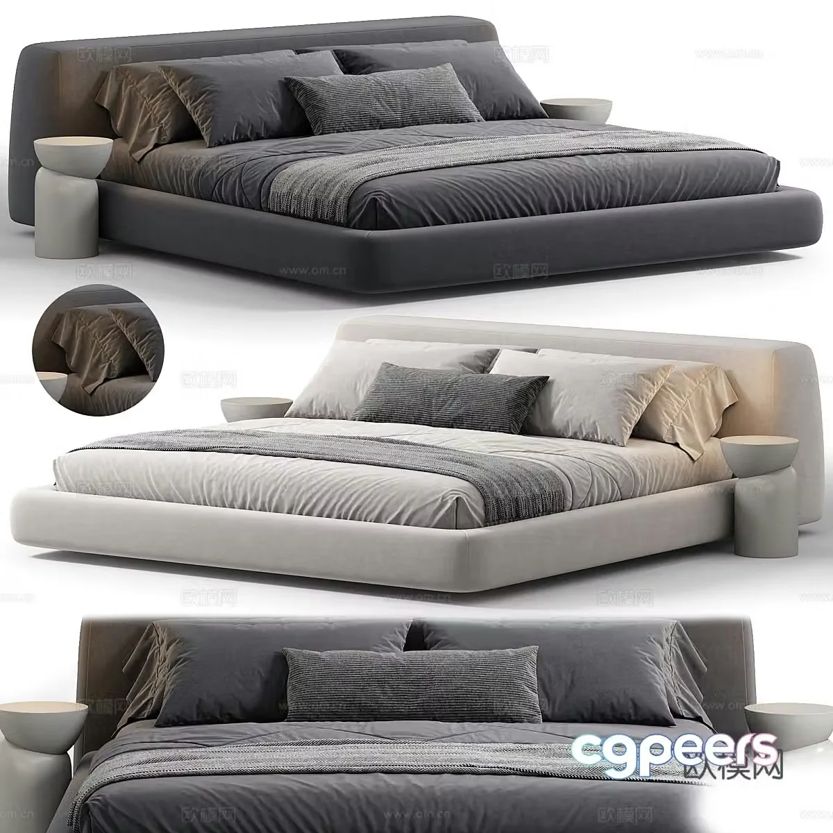 Modern Italian fabric double bed 3D model