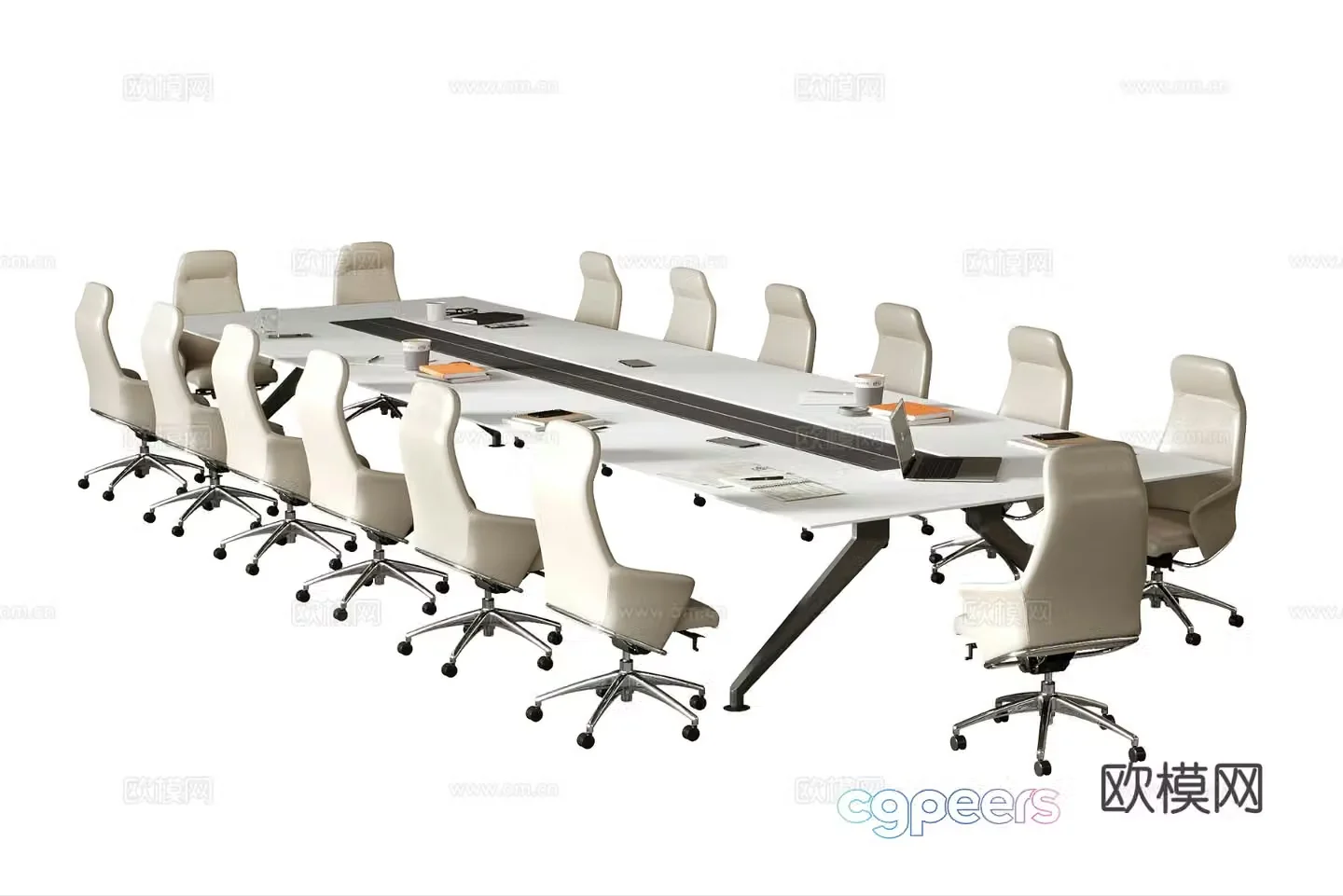 Modern conference table and chairs long conference table 3d model