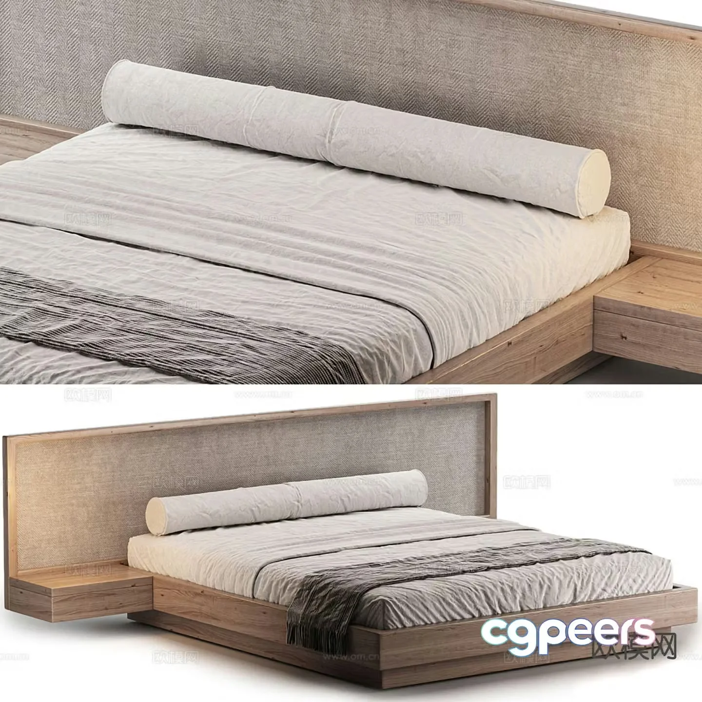 Simple double bed 3d model