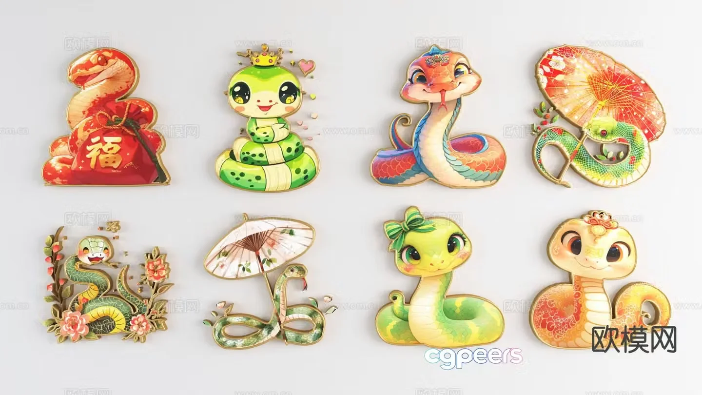 National trend of the Year of the Snake silhouette Snake zodiac 3D model