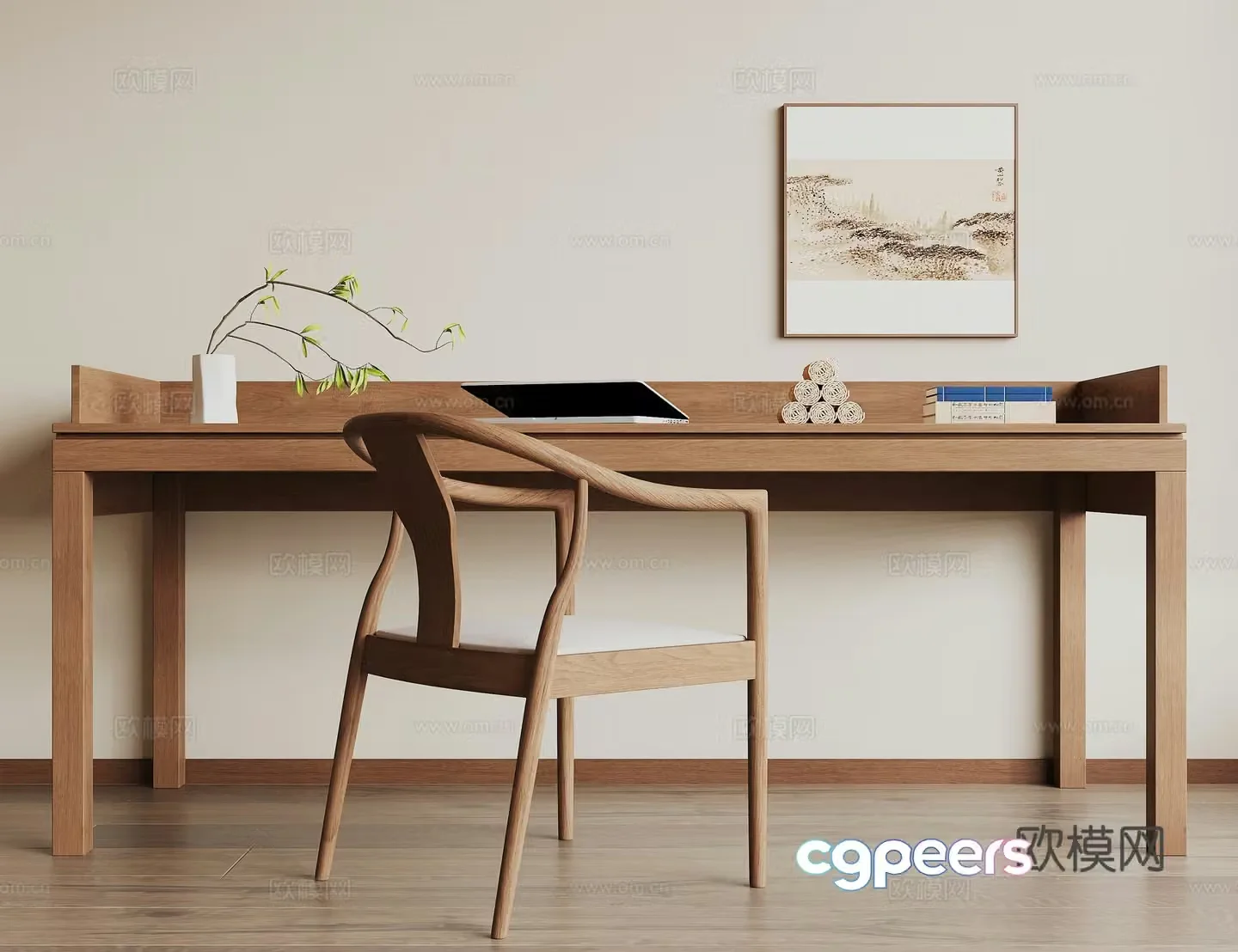 New Chinese style desk and chair 3D model