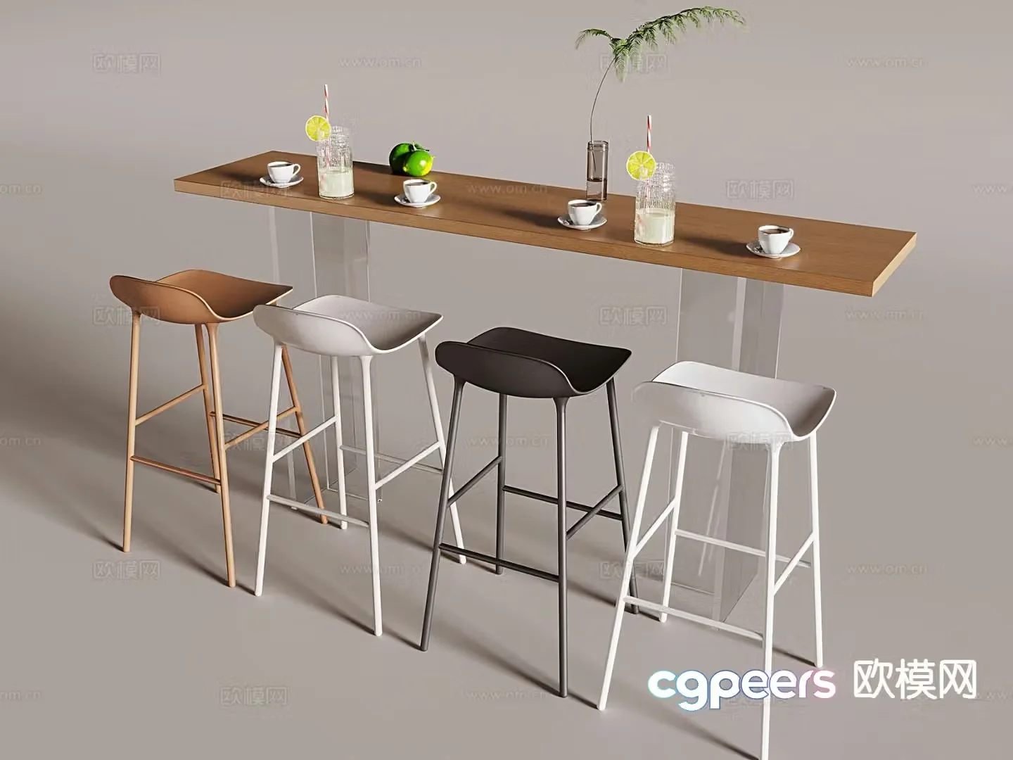 Nordic bar back chair bar stool 3d model