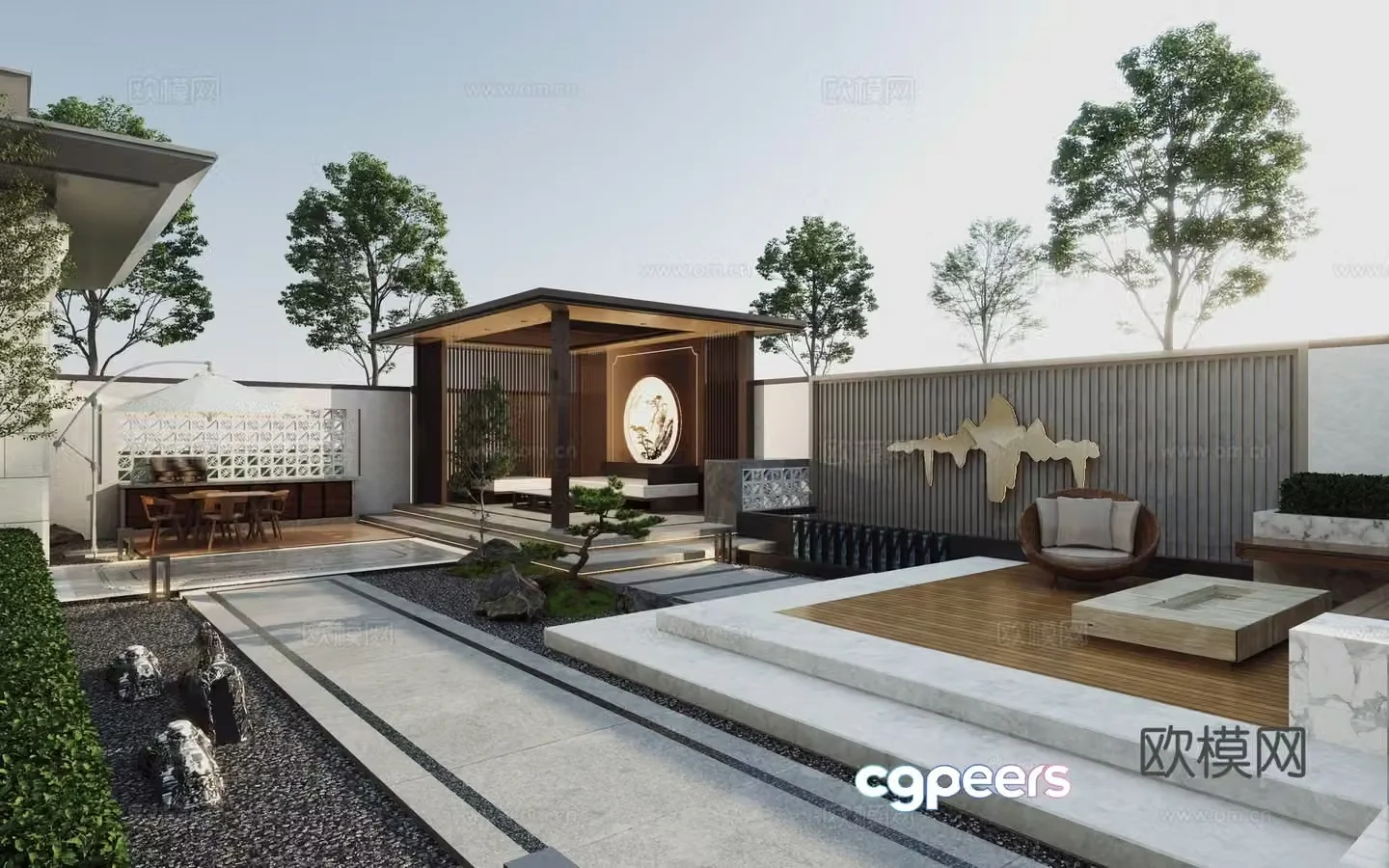 Modern courtyard landscape 3d model