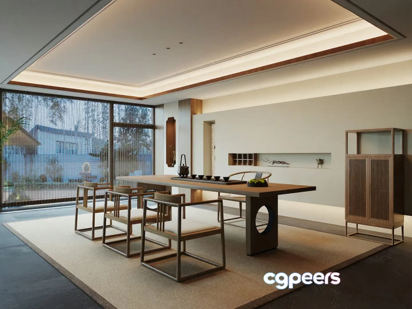 Modern Asian-Inspired Dining Room 3D Model – 11404 – VRAY Render