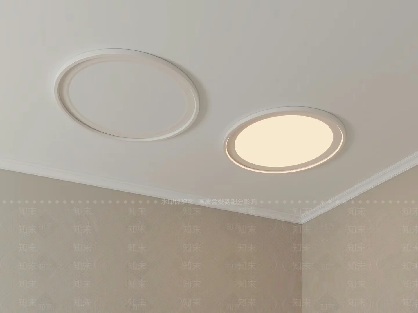 A White Ceiling With Two Oval-Shaped Lights 3D Model – 434 – VRAY Render