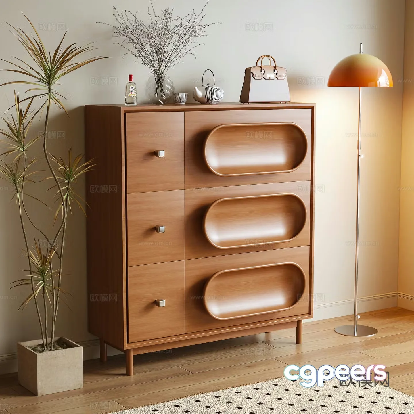 Log wind shoe cabinet side cabinet entrance cabinet 3d model