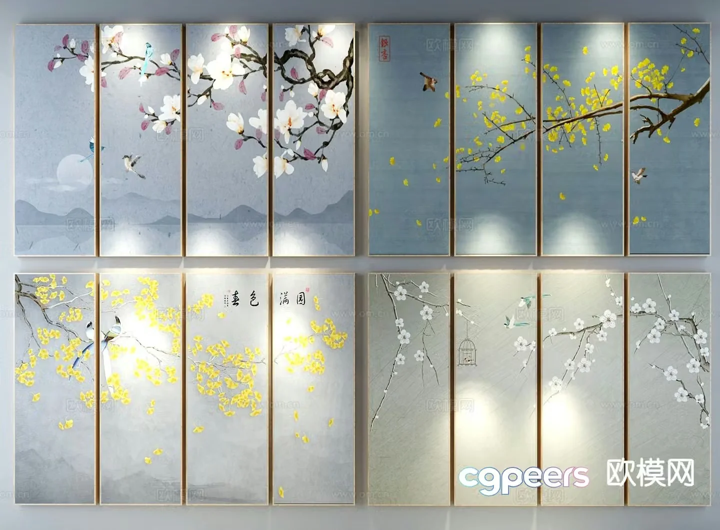 New Chinese style decorative painting Zen hanging painting 3D model