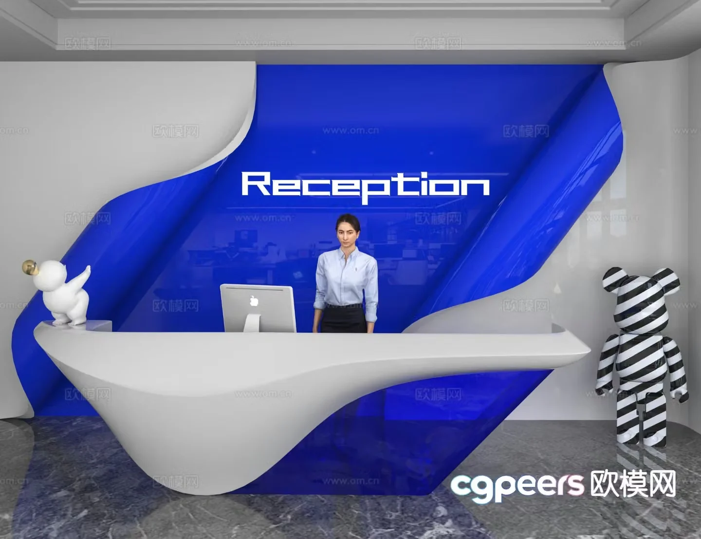 Modern front desk reception desk information desk office background 3d model