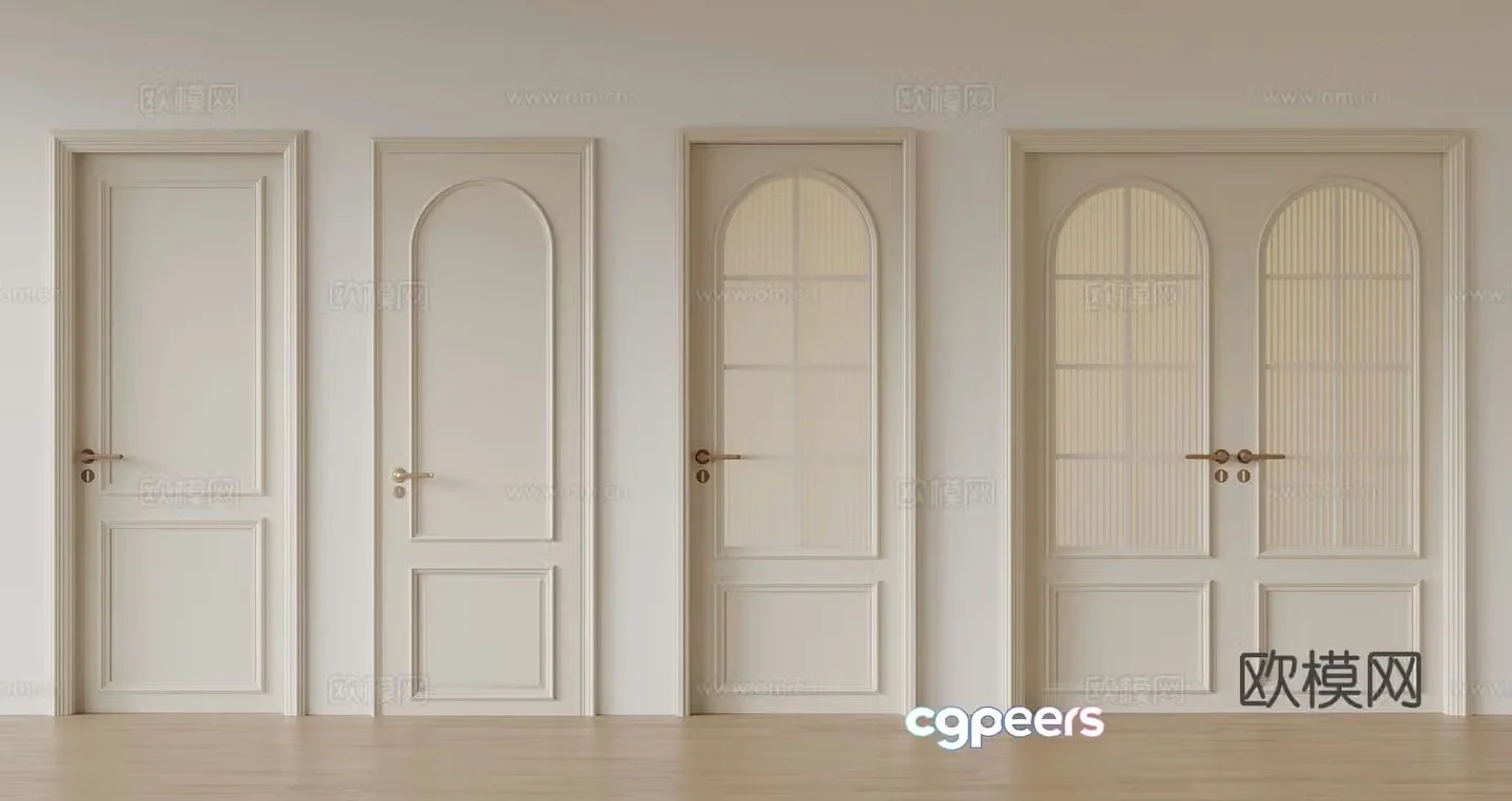 French cream single-open door double-open door 3D model