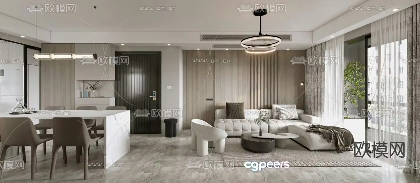 Modern living and dining room 3d model