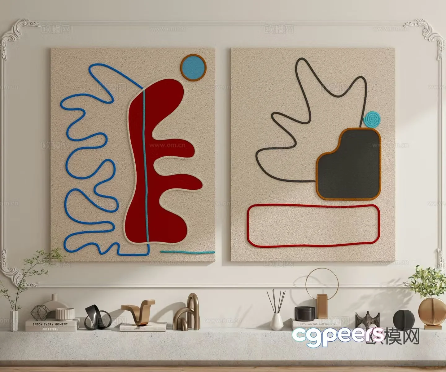 Cream style abstract painting hanging painting decorative painting 3d model