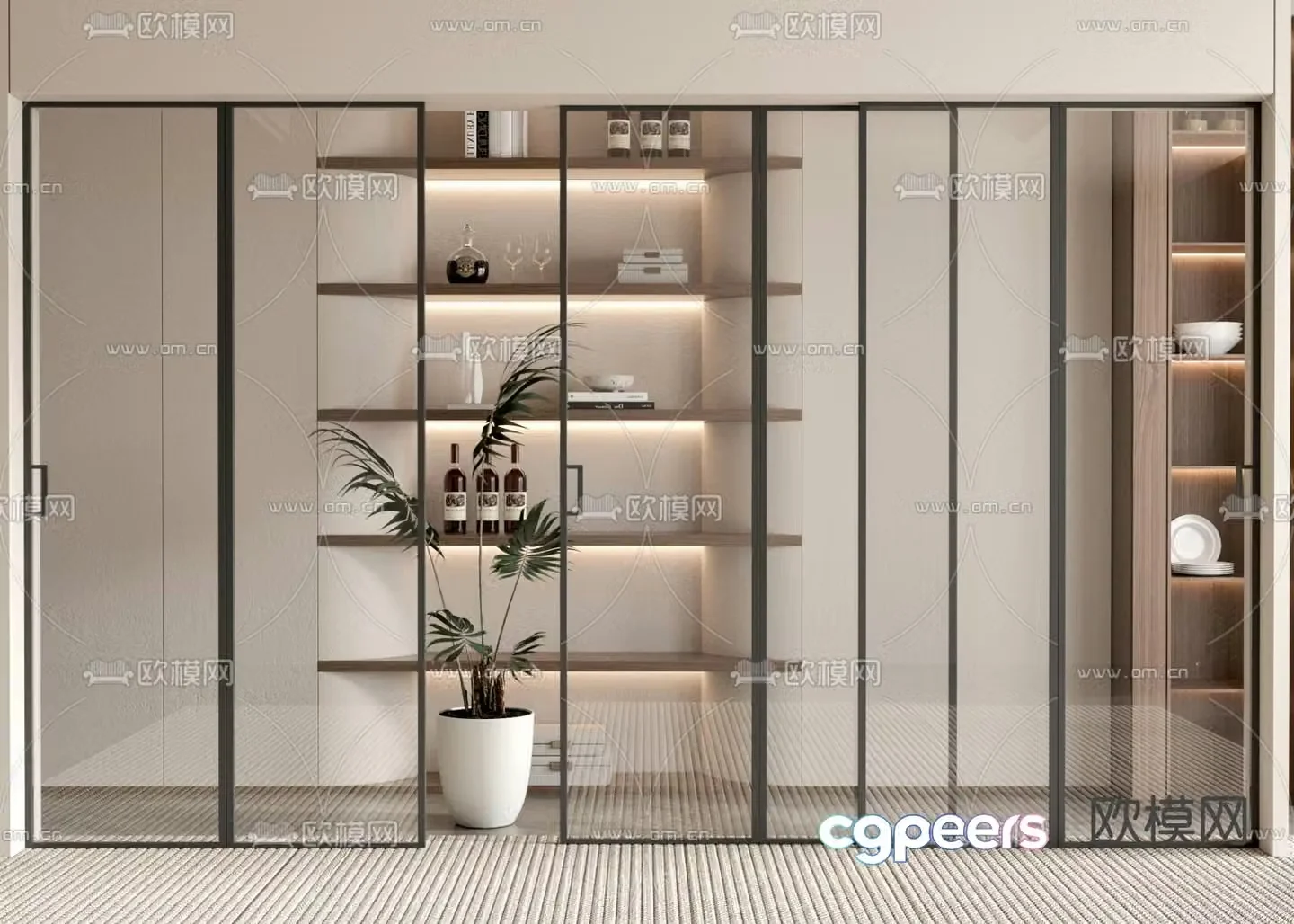 Glass sliding door Balcony sliding door Kitchen door 3D model