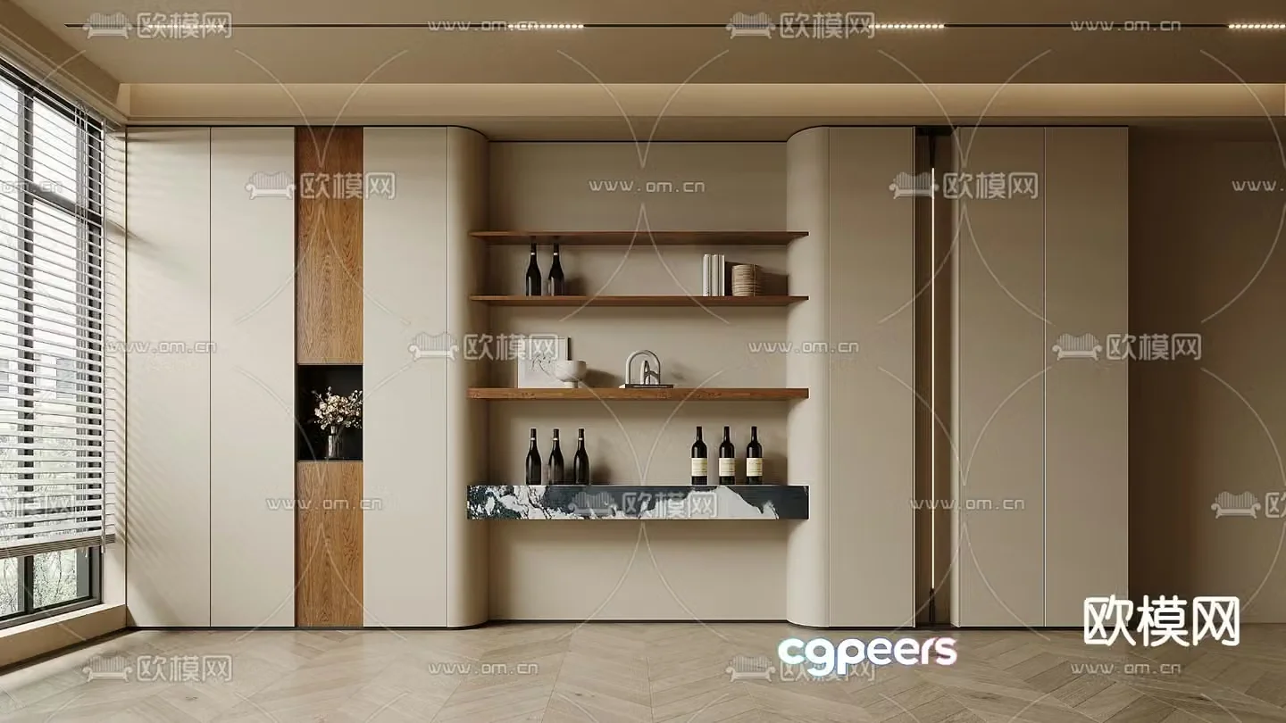 Creamy Wind Wine Cabinet 3D Model