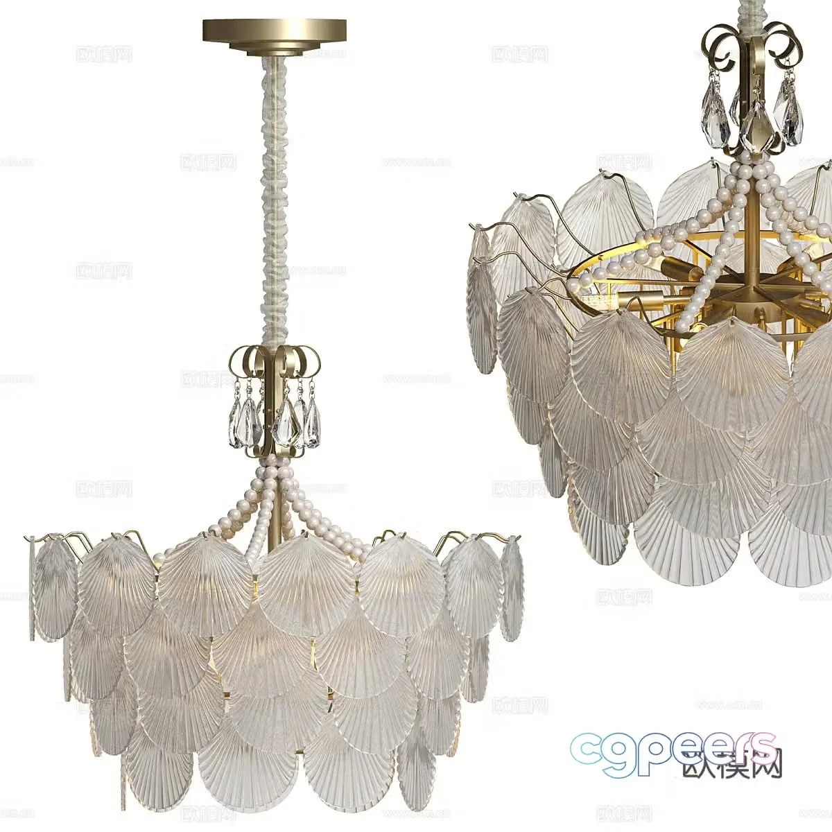 Modern light luxury shell decorative chandelier 3d model