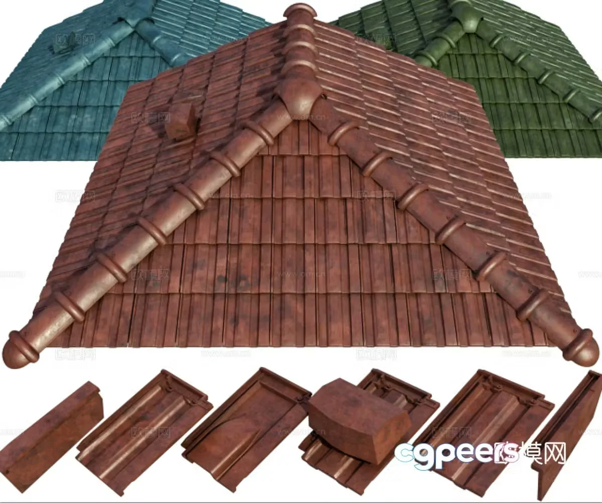 Middle-aged chandeliers roof tile roof glazed tile roof tile eaves 3D model
