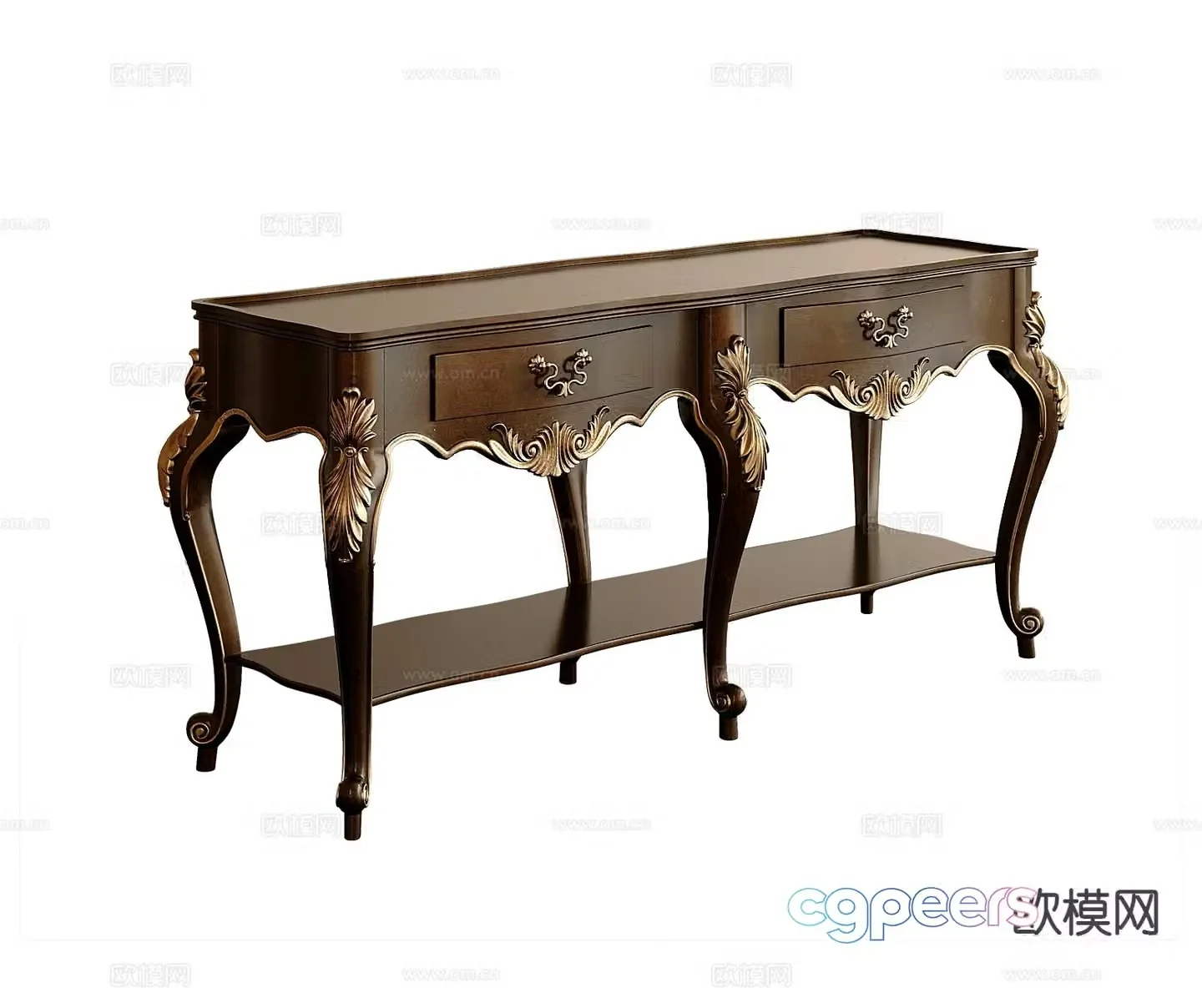 American style end view table 3D model