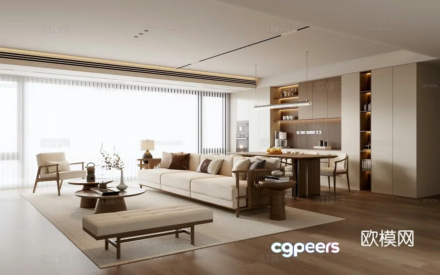 New Chinese style living and dining room 3D model