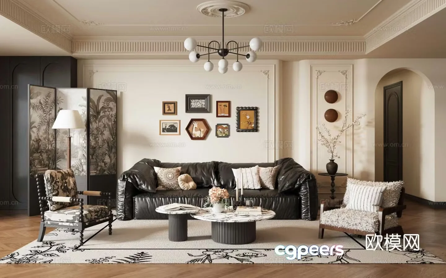 French retro living room 3d model