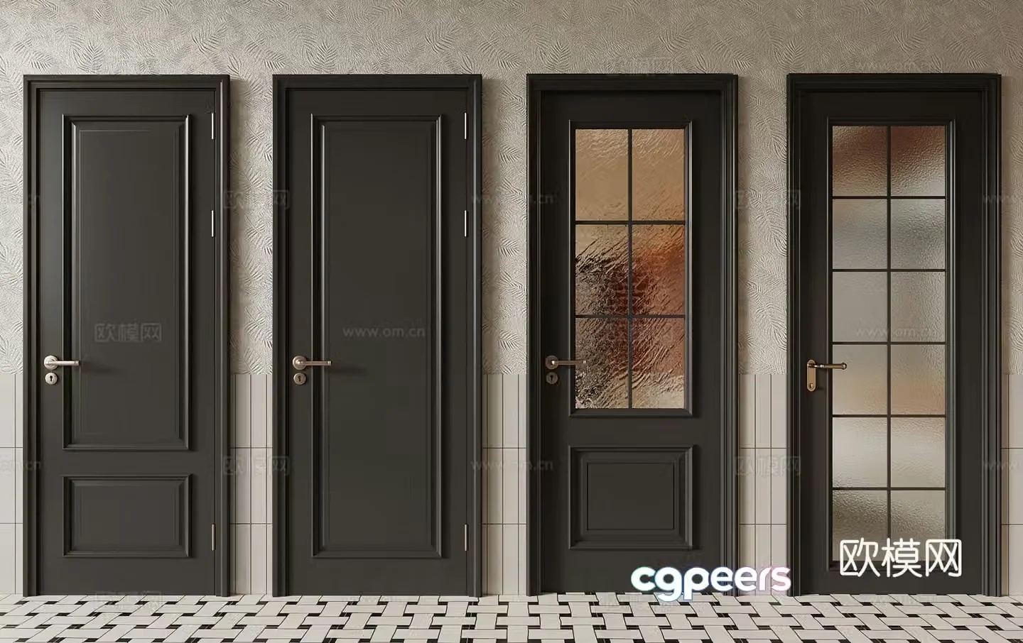 French doors Single-open door Kitchen and bathroom doors Glass doors Interior doors 3D model