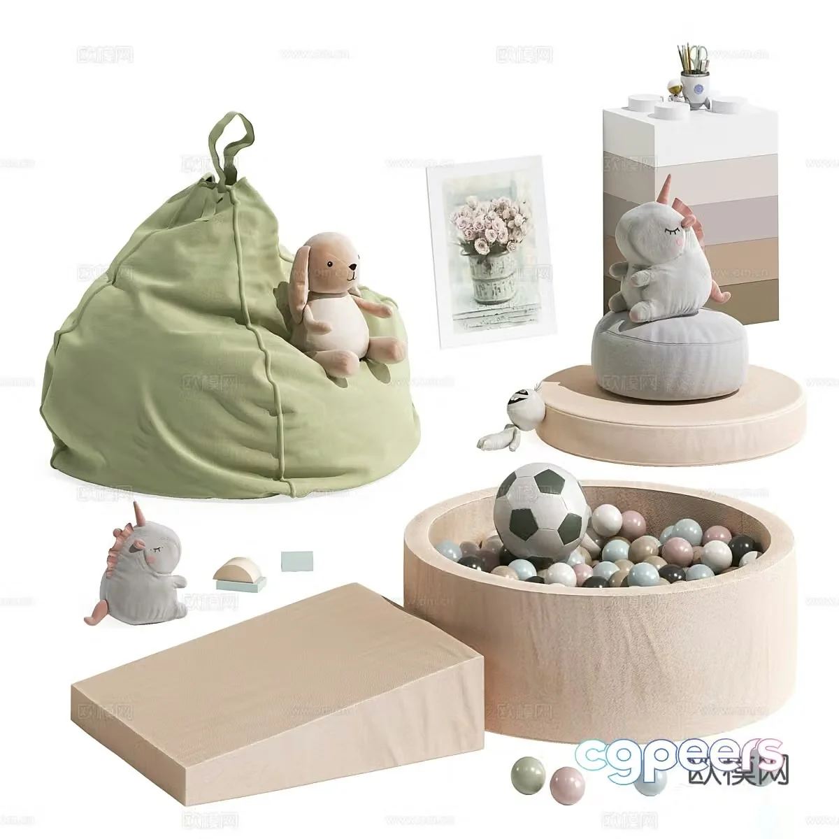 Modern cream style children’s toys 3d model