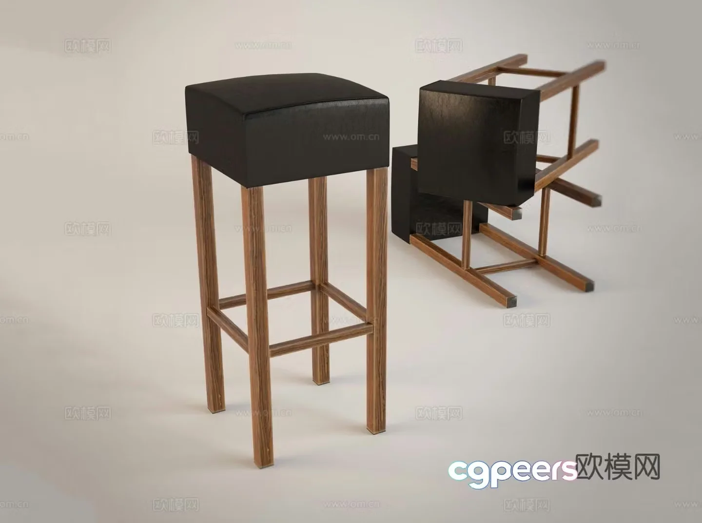 Log style bar chair bar stool high stool 3D model