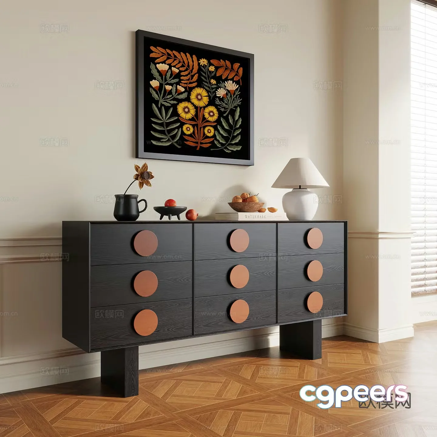 Middle-aged style porch cabinet side cabinet 3D model