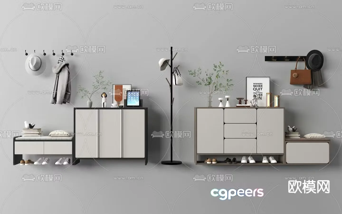 Light luxury style shoe cabinet 3D model of home shoe cabinet