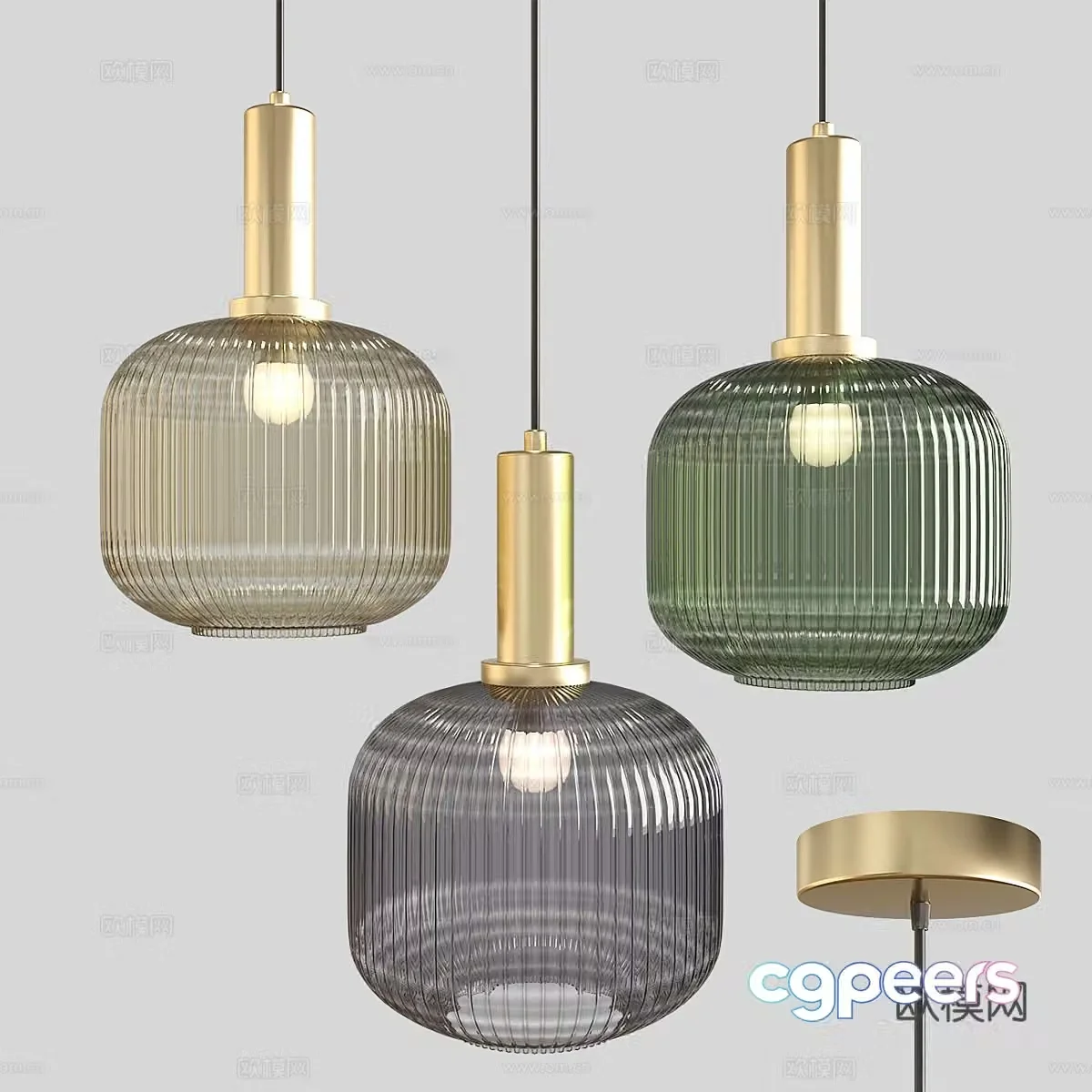 Modern light luxury metallic glass decorative chandelier 3d model