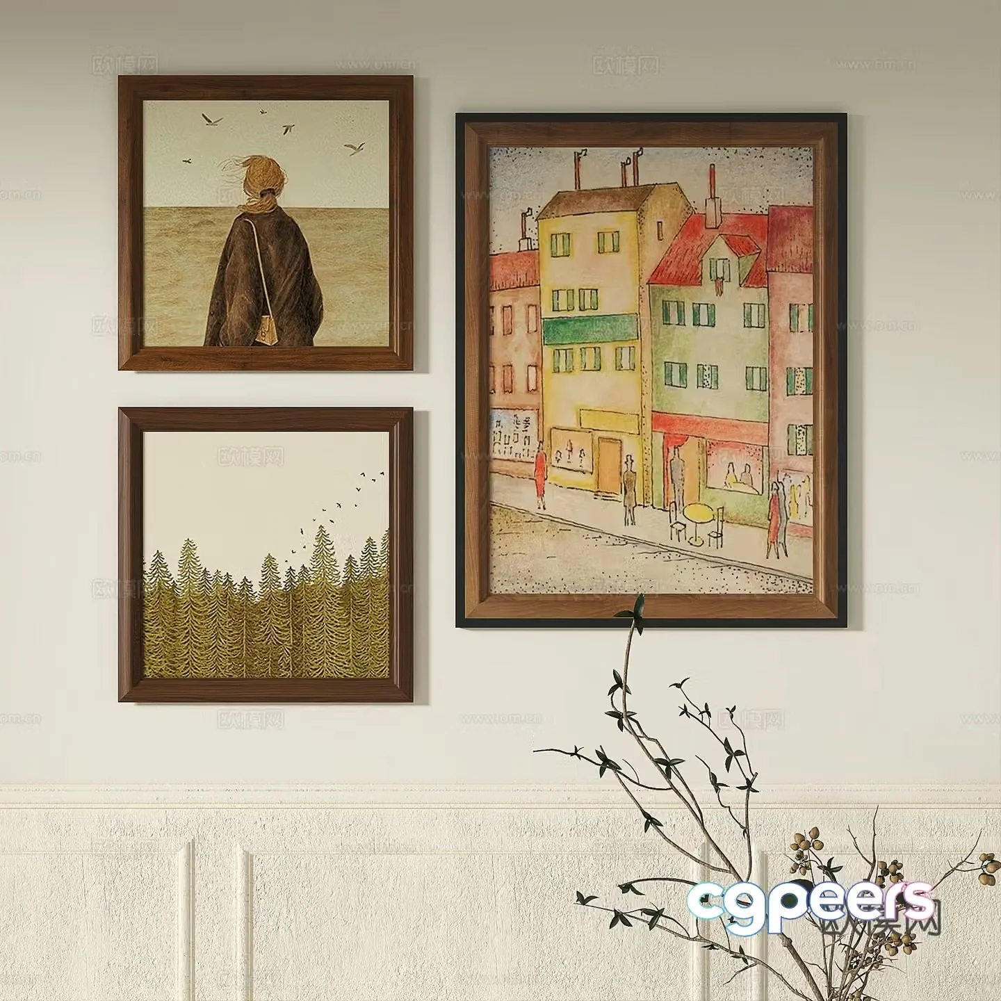 French retro abstract decorative painting 3d model