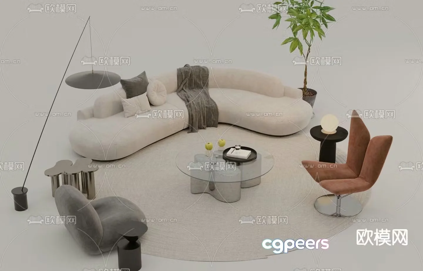 Curved sofa set 3d model