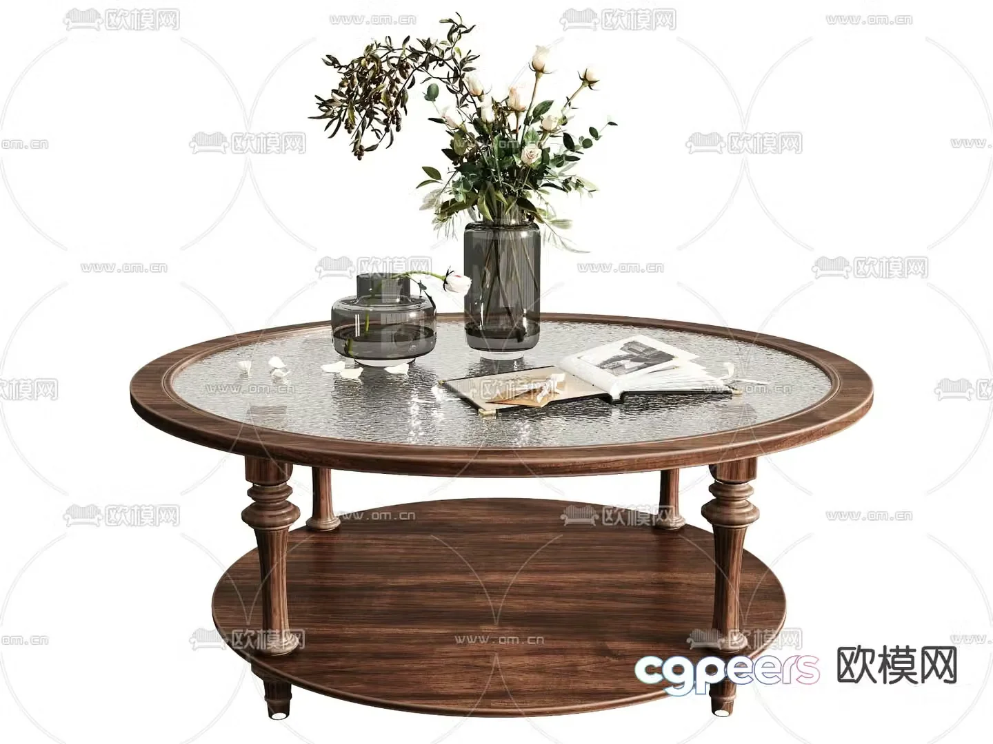 Medieval style coffee table glass coffee table 3d model