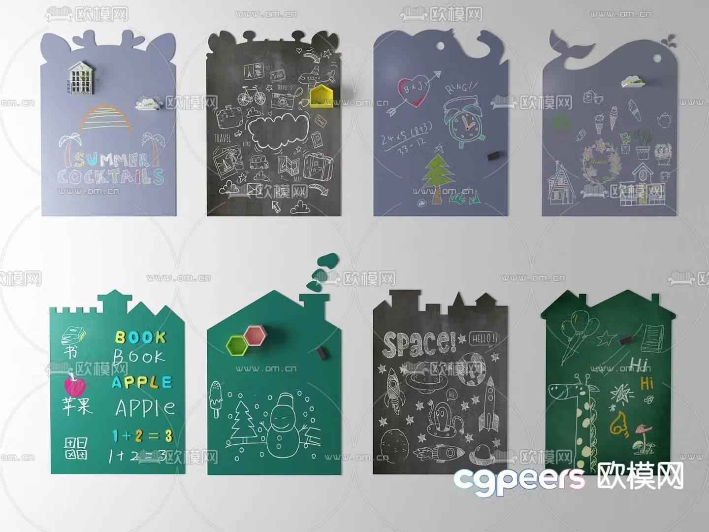 Modern children’s room blackboard stickers blackboard wall blackboard painting 3d model