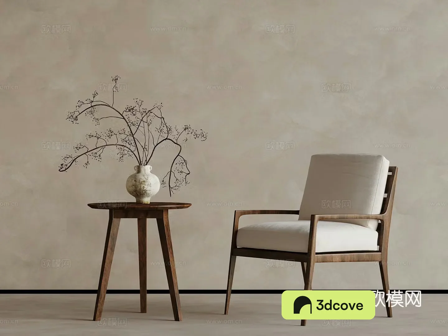 Medium style leisure chair coffee table 3D model