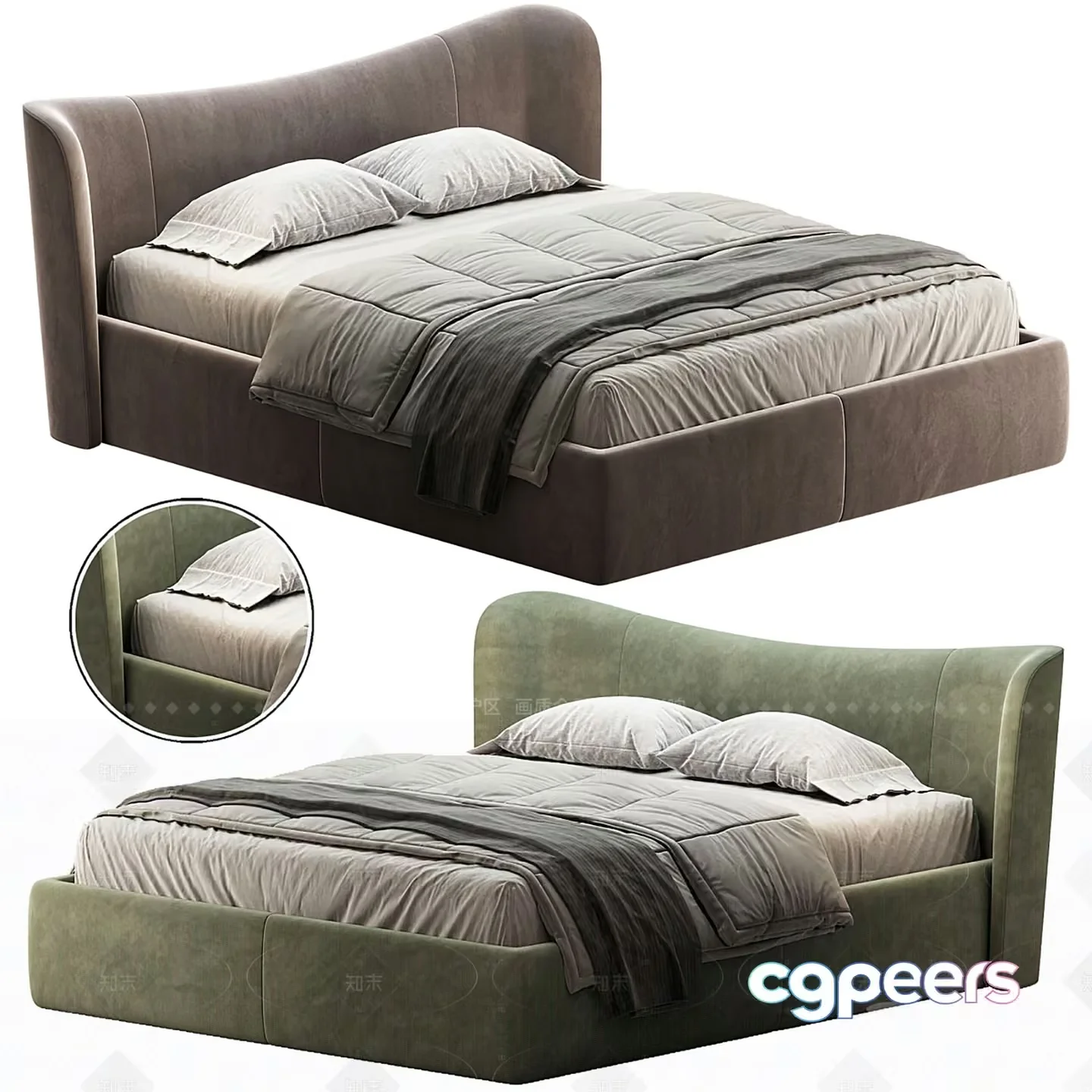 A Gray Bed 3D Model – 7555 – VRAY Render
