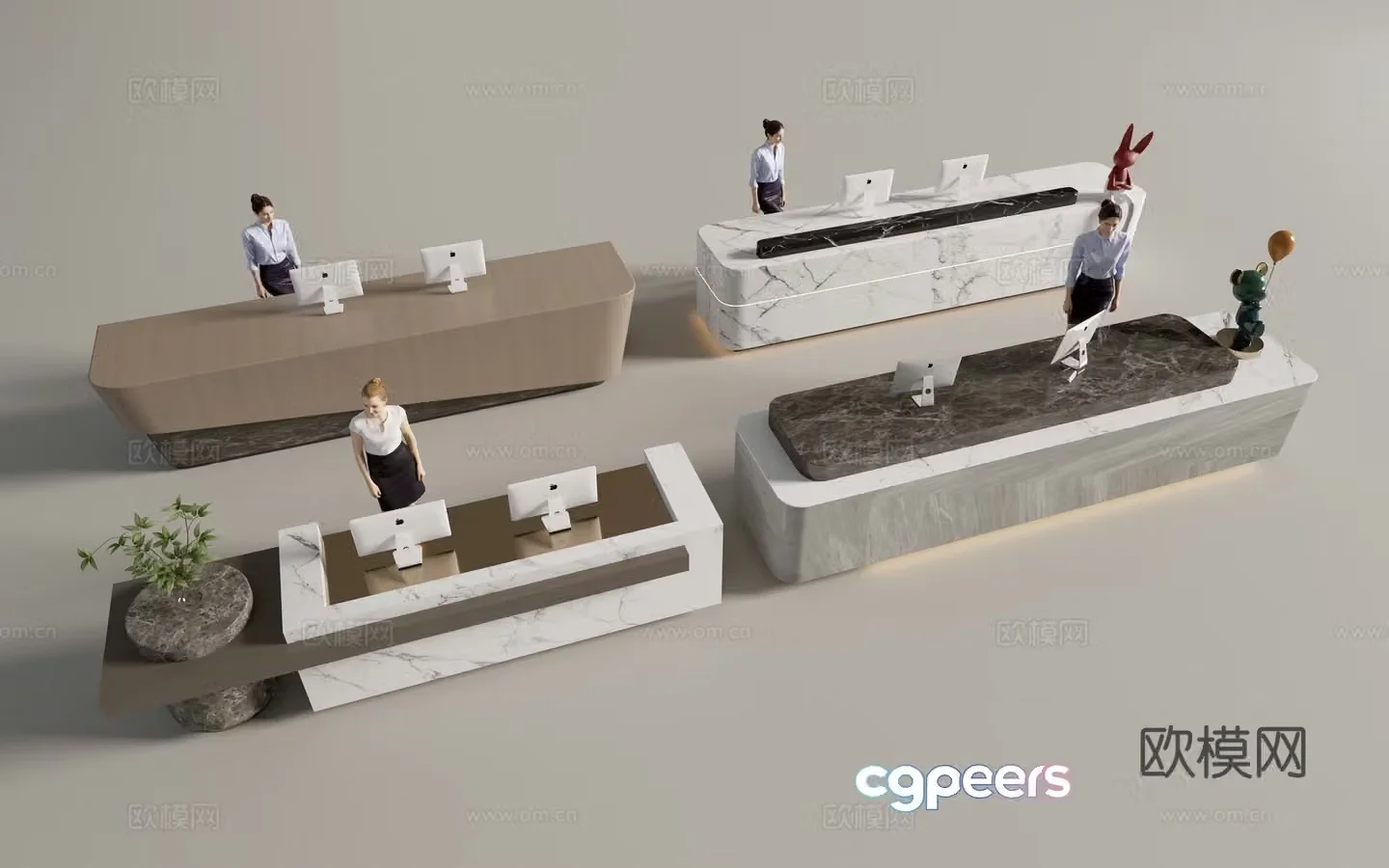 Modern company front desk bar reception desk 3d model