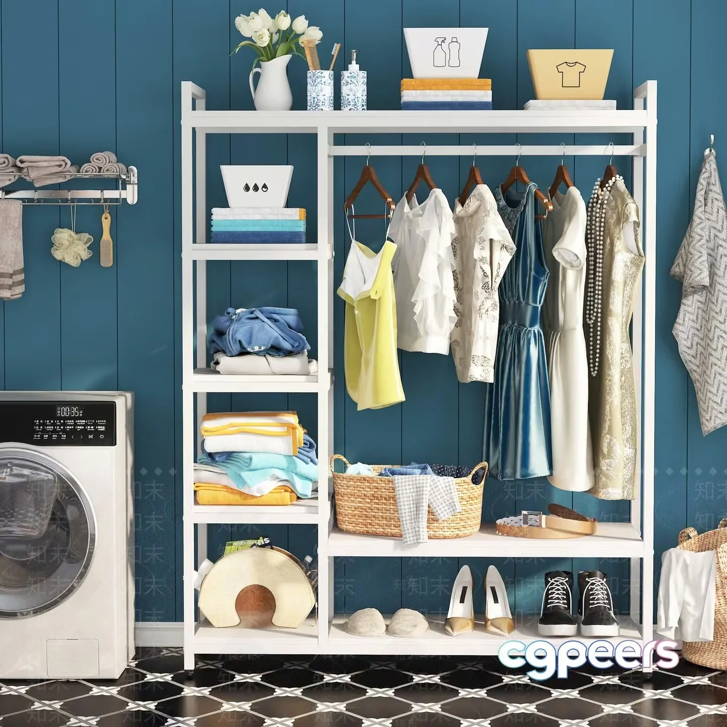 White Shelving Unit 3D Model – 5149 – VRAY Render